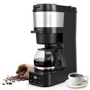 ATSENT Grind and Brew Coffee Maker,Drip Coffee Maker with Grinder Built In,5-Cup Programmable Coffee Machine with Brew Strength,Warming Plate and Multiple Grind Levels for Home & Office