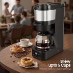 ATSENT Grind and Brew Coffee Maker,Drip Coffee Maker with Grinder Built In,5-Cup Programmable Coffee Machine with Brew Strength,Warming Plate and Multiple Grind Levels for Home & Office