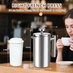 French Press 34 oz, Full Stainless Steel French Press Coffee Maker 4 Cups, Upgrated Double-Walled Insulated French Coffee Presses, Food Grade Good for Kitchen Camping, Dishwasher Safe 2 More Filters