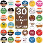Top Brand Name K-Cups Variety Pack Sampler, Includes 30 Unique Pods Flavored & Unflavored Dark, Medium & light Roast