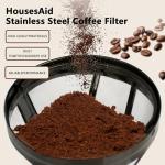 HousesAid Reusable Coffee Filter #4–304 Stainless Steel Permanent Cone Coffee Filter,Metal Coffee Filter Basket for 12 Cup Drip Coffee Makers,Fits Cuisinart&Hamilton Beach(1 Pack)