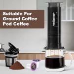 Ranbomer French Press Coffee Maker, 2-in-1 Single Serve K Cup Compatible, Portable Coffee Machine for Ground Coffee, Black, 10 Oz Capacity, for Camping, Travel