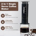 Ranbomer French Press Coffee Maker, 2-in-1 Single Serve K Cup Compatible, Portable Coffee Machine for Ground Coffee, Black, 10 Oz Capacity, for Camping, Travel