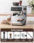 AMZCHEF Espresso Machine with Grinder: 20 Bar Semi Automatic Coffee Machine with 44 Grind Settings, 4-Temperature for Hot & Cold Brew | 8mm Milk Frother for Latte & Cappuccino,Stainless Steel