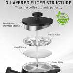 Secura 50oz French Press Coffee Maker – 304 Stainless Steel, Insulated Coffee Press with Extra Filter, Black