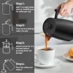 Secura 50oz French Press Coffee Maker – 304 Stainless Steel, Insulated Coffee Press with Extra Filter, Black