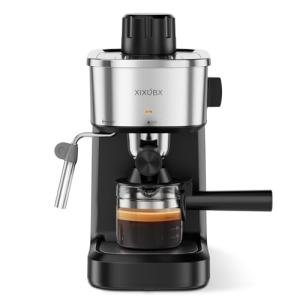 XIXUBX 6 Bar Espresso Machine, 800W Compact Coffee Maker with Stainless Steel Cup Warmer, Steam Milk Frother, Automatic Pressure Relief, Cappuccino & Latte Maker, Black, for Home and Office