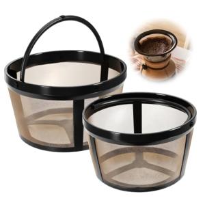 LXUEJIE 2Pcs Reusable Coffee Filter Basket, Gold Mesh Coffee Filter with Handle for Mr. Coffee, Black+Decker, and Most 4-5 Cup Basket-Style Brewers