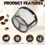 LXUEJIE 2Pcs Reusable Coffee Filter Basket, Gold Mesh Coffee Filter with Handle for Mr. Coffee, Black+Decker, and Most 4-5 Cup Basket-Style Brewers