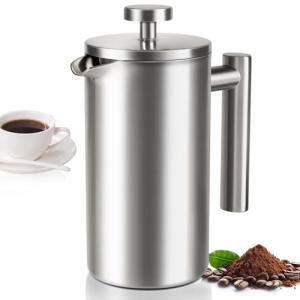 SZHETEFU 12 OZ French Press Coffee Maker, Sturdy Insulated Full Stainless Steel Coffee Press, Mini Small Camping French Presses Maker, 1-2 Cup Teapot for Kitchen Travel Elegant Silver 350ml