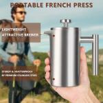 SZHETEFU 12 OZ French Press Coffee Maker, Sturdy Insulated Full Stainless Steel Coffee Press, Mini Small Camping French Presses Maker, 1-2 Cup Teapot for Kitchen Travel Elegant Silver 350ml