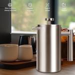 SZHETEFU 12 OZ French Press Coffee Maker, Sturdy Insulated Full Stainless Steel Coffee Press, Mini Small Camping French Presses Maker, 1-2 Cup Teapot for Kitchen Travel Elegant Silver 350ml