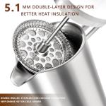 SZHETEFU 12 OZ French Press Coffee Maker, Sturdy Insulated Full Stainless Steel Coffee Press, Mini Small Camping French Presses Maker, 1-2 Cup Teapot for Kitchen Travel Elegant Silver 350ml