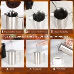 SZHETEFU 12 OZ French Press Coffee Maker, Sturdy Insulated Full Stainless Steel Coffee Press, Mini Small Camping French Presses Maker, 1-2 Cup Teapot for Kitchen Travel Elegant Silver 350ml