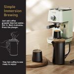 DHPO Ceramic French Press Coffee Maker, 22oz Single Serve Coffee Press with Walnut Wood Lid, Lead-Free, Food Grade Stainless Steel Filter with Dual Screen for Coffee and Loose Tea, Black