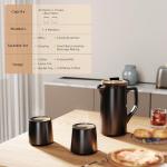 DHPO Ceramic French Press Coffee Maker, 22oz Single Serve Coffee Press with Walnut Wood Lid, Lead-Free, Food Grade Stainless Steel Filter with Dual Screen for Coffee and Loose Tea, Black