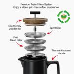 DHPO Ceramic French Press Coffee Maker, 22oz Single Serve Coffee Press with Walnut Wood Lid, Lead-Free, Food Grade Stainless Steel Filter with Dual Screen for Coffee and Loose Tea, Black