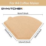 BYKITCHEN Size 4 Coffee Filters, 8-12 Cup, Set of 200, Coffee Filters 4 Cone Paper, Natural Unbleached Paper Filters for Pour Over Coffee Dripper and Coffee Maker