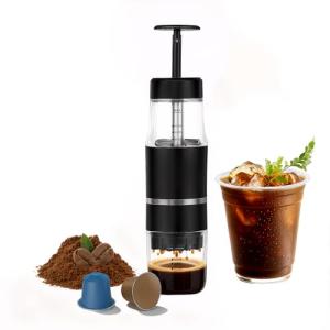 PIQUEBAR Portable Coffee Maker for Ground Coffee & Capsules, Small Espresso Machine Manual French Press Coffee Maker for Travel, Camping