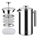 LANTE French Press, 600ml Double Insulated 304 Stainless Steel Coffee Tea Maker 4 Level Filtration System, No Coffee Grounds, Rust-Free, Dishwasher Safe for Single Use