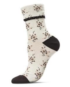MeMoi Vintage Floral Women's Cotton Blend Ankle Socks Coffee Bean One Size