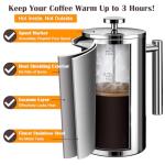 LANTE French Press, 600ml Double Insulated 304 Stainless Steel Coffee Tea Maker 4 Level Filtration System, No Coffee Grounds, Rust-Free, Dishwasher Safe for Single Use