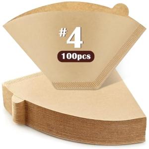 100 Count #4 Cone Coffee Filters 8-12 Cup, Natural Coffee Filters 4 Cone Paper fits for Pour Over and Drip Coffee Maker, Unbleached, Chlorine Free