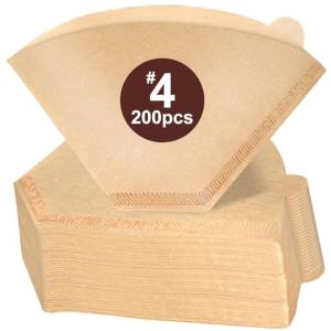 DechoPak Coffee Filters #4, 200 Count Cone Paper Coffee Filter 8-12 Cup, Unbleached Natural Disposable No 4 Filters Fits for Pour Over, Drip Coffee Maker Suitable for Home, Shop Commercial (Brown)