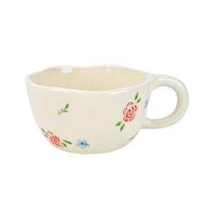 Koythin Ceramic Coffee Mug, Handmade Hot Chocolate Mugs, Cute Cup for Girl Women, Aesthetic Tea Milk Cup with Handle, 8.5 oz/250 ml for Latte, Cocoa, Office, Home (Rose Blue Flower)