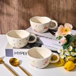 Koythin Ceramic Coffee Mug, Handmade Hot Chocolate Mugs, Cute Cup for Girl Women, Aesthetic Tea Milk Cup with Handle, 8.5 oz/250 ml for Latte, Cocoa, Office, Home (Rose Blue Flower)