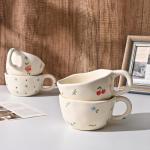 Koythin Ceramic Coffee Mug, Handmade Hot Chocolate Mugs, Cute Cup for Girl Women, Aesthetic Tea Milk Cup with Handle, 8.5 oz/250 ml for Latte, Cocoa, Office, Home (Rose Blue Flower)