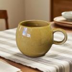 XINRRY 16 oz Large Ceramic Coffee Mug, Lead-Free Big Round Coffee Cup with Handle, Vintage Tea Cup for Home Office, Microwave & Dishwasher Safe, Yellow