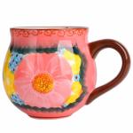 silesia Handmade Coffee Mug with Handle, 12 Ounce Ceramic Hand-Painted Flower Mugs for Home and Kitchen in Gift Box, Oven, Dishwasher & Microwave Safe (Glazed Pink)