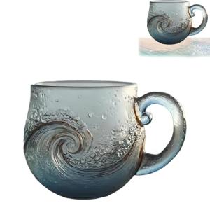 Sea Glass Wave Mug, 300ml Handblown Ocean-Inspired Coffee Cup, Unique Handcrafted Ceramic Mug With Ocean Wave Design, Perfect For Morning Coffee, Tea, And Gift Giving