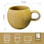 XINRRY 16 oz Large Ceramic Coffee Mug, Lead-Free Big Round Coffee Cup with Handle, Vintage Tea Cup for Home Office, Microwave & Dishwasher Safe, Yellow