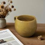 XINRRY 16 oz Large Ceramic Coffee Mug, Lead-Free Big Round Coffee Cup with Handle, Vintage Tea Cup for Home Office, Microwave & Dishwasher Safe, Yellow