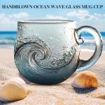 Sea Glass Wave Mug, 300ml Handblown Ocean-Inspired Coffee Cup, Unique Handcrafted Ceramic Mug With Ocean Wave Design, Perfect For Morning Coffee, Tea, And Gift Giving
