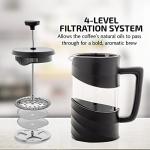 OVENTE French Press Coffee Maker 34 Ounce with Heat Resistant Borosilicate Glass & Stainless Steel 4-Level Filtration System, Portable Cold Brew Coffee Maker for Travel, Camping or Gift, Black FPW34B