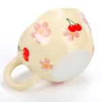 Yopay 2 Pack Ceramic Coffee Mug with Spoon, 8oz Handmade Hot Chocolate Mugs, Cute Cup for Girl Microwave Safe, Aesthetic Tea Milk Cup with Handle for Latte, Cocoa, Gift, Mom(Cherry flower)