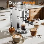 atatix Espresso Machine Upgrade, 20 Bar Compact Espresso Coffee Machine with Milk Frother, Stainless Steel Coffee Maker with 44oz Removable Water Tank & Fast Heat System for Cappuccino, Latte