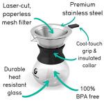 Coffee Gator Pour Over Coffee Maker Portable - 10.5oz High Heat Borosilicate Glass w/Reusable Stainless Steel Filter, Drip Coffee Brewer Pourover Dripper Set Carafe, 300ml Black