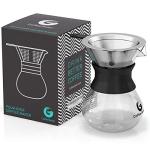 Coffee Gator Pour Over Coffee Maker Portable - 10.5oz High Heat Borosilicate Glass w/Reusable Stainless Steel Filter, Drip Coffee Brewer Pourover Dripper Set Carafe, 300ml Black