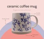 Handmade Ceramic Coffee Mug, 16 oz Coffee Cup, 450 ml | Heavy Mug Ideal for Green Tea or Coffee| Large Coffee Mug | Hand Painted Floral Design Pottery Mug | Cute Coffee Mugs for Women | Latte Mugs