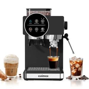 CUSIMAX Espresso Machine with Grinder, 20 Bar Professional Expresso Coffee Machines with Milk Frother Steam Wand, Espresso Maker with 60oz Removable Water Tank, Cappuccino & Latte Machine for Home