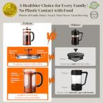 Veken French Press Coffee Maker 34oz 1 L, No Plastic Touching Cafe, Heat Resistant Thickened Borosilicate Glass, Stainless Steel Brewer, Cold Brew Cafetera Teapot for Kitchen Travel Camping, Copper