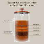 Veken French Press Coffee Maker 34oz 1 L, No Plastic Touching Cafe, Heat Resistant Thickened Borosilicate Glass, Stainless Steel Brewer, Cold Brew Cafetera Teapot for Kitchen Travel Camping, Copper
