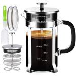 YMMIND French Press Coffee Maker 304 Stainless Steel Coffee Press,with 4 Filters System, Heat Resistant Thickness Borosilicate French Press Glass, BPA-Free Brewed Tea Pot Coffee Plunger(Copper 12oz)
