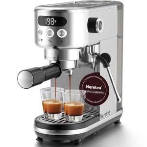 Neretva Espresso Machine 20 Bar, Super Compact Espresso Maker Stainless Steel Professional Coffee Machine Espresso with Power Steam & LED Display for Home Barista Latte and Cappuccino Maker