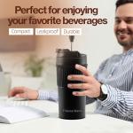 15oz Double Wall Stainless Steel Insulated French Press Coffee and Tea Maker - Portable Camping Mug and Tumbler - Heat Retaining, Leak-Proof, Travel-Friendly for Office and Outdoor Adventures (Black)