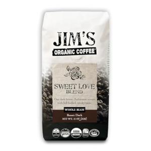 Jim’s Organic Coffee – Sweet Love Blend – Whole Bean, Dark Roast, Bold 11 oz Bag